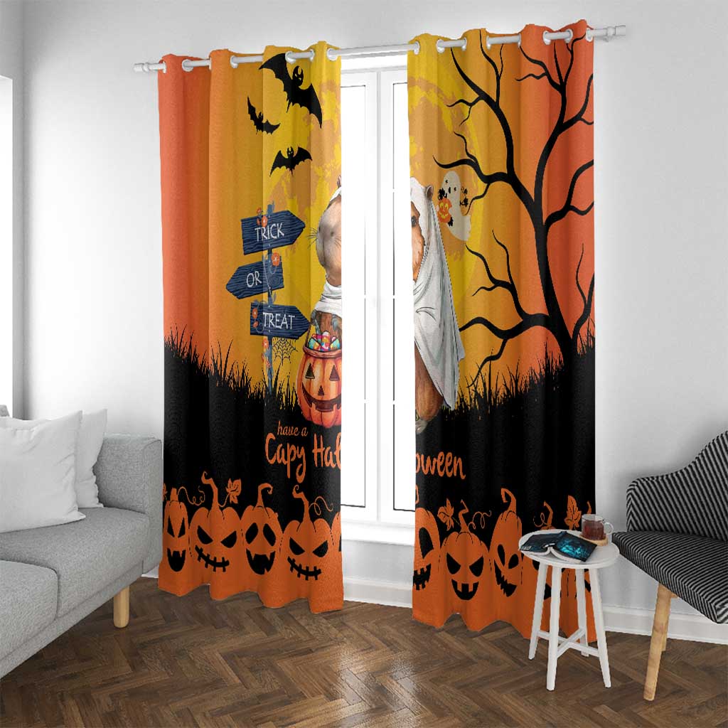 Happy Capy-Boo-Ra Window Curtain Capybara Ghost Trick or Treat - Wonder Print Shop
