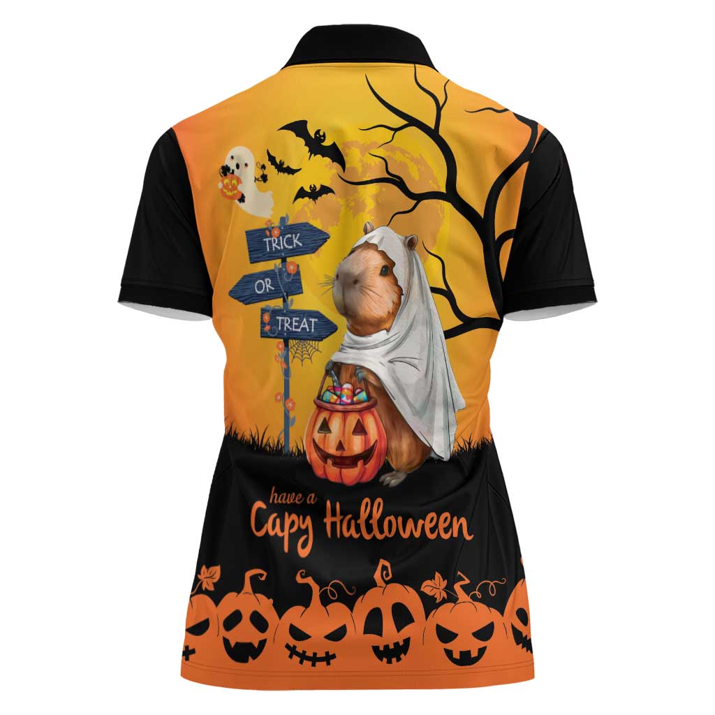 Happy Capy-Boo-Ra Women Polo Shirt Capybara Ghost Trick or Treat - Wonder Print Shop