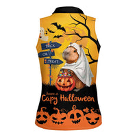 Happy Capy-Boo-Ra Women Sleeveless Polo Shirt Capybara Ghost Trick or Treat - Wonder Print Shop