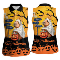 Happy Capy-Boo-Ra Women Sleeveless Polo Shirt Capybara Ghost Trick or Treat - Wonder Print Shop