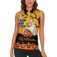 Happy Capy-Boo-Ra Women Sleeveless Polo Shirt Capybara Ghost Trick or Treat - Wonder Print Shop