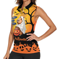 Happy Capy-Boo-Ra Women Sleeveless Polo Shirt Capybara Ghost Trick or Treat - Wonder Print Shop