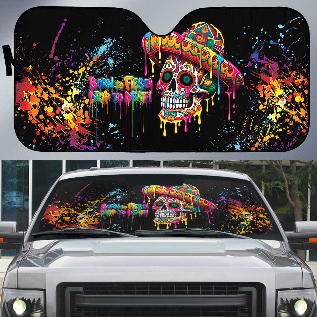 Dripping Sombrero Sugar Skull Auto Sun Shade Día de los Muertos - Wonder Print Shop