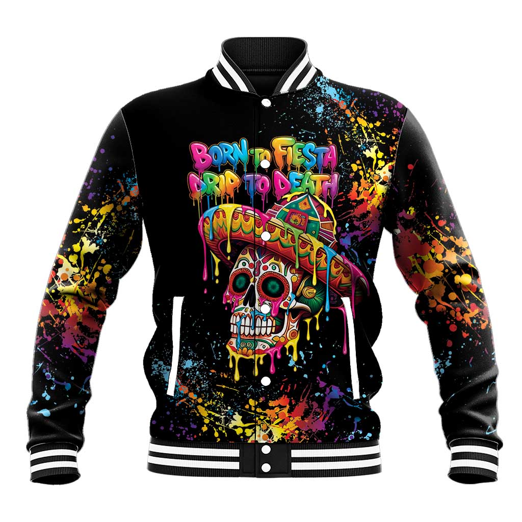 Dripping Sombrero Sugar Skull Baseball Jacket Día de los Muertos - Wonder Print Shop