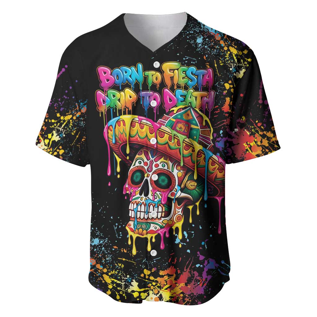 Dripping Sombrero Sugar Skull Baseball Jersey Día de los Muertos - Wonder Print Shop
