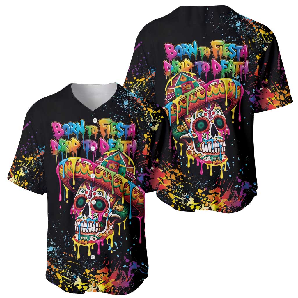 Dripping Sombrero Sugar Skull Baseball Jersey Día de los Muertos - Wonder Print Shop
