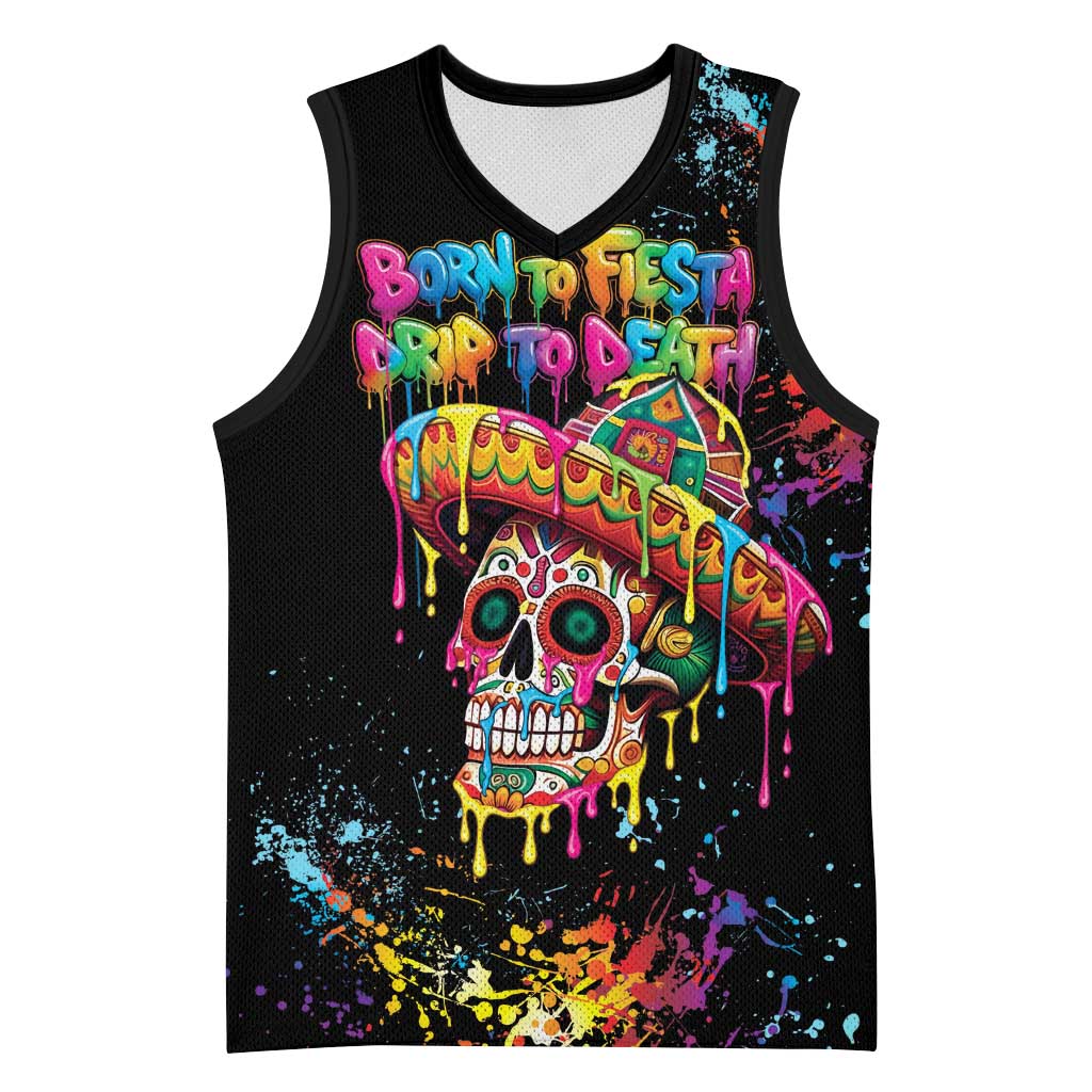 Dripping Sombrero Sugar Skull Basketball Jersey Día de los Muertos - Wonder Print Shop