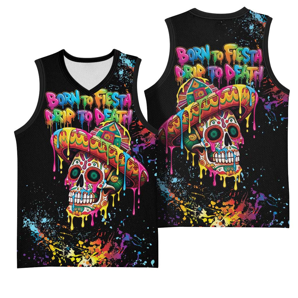 Dripping Sombrero Sugar Skull Basketball Jersey Día de los Muertos - Wonder Print Shop