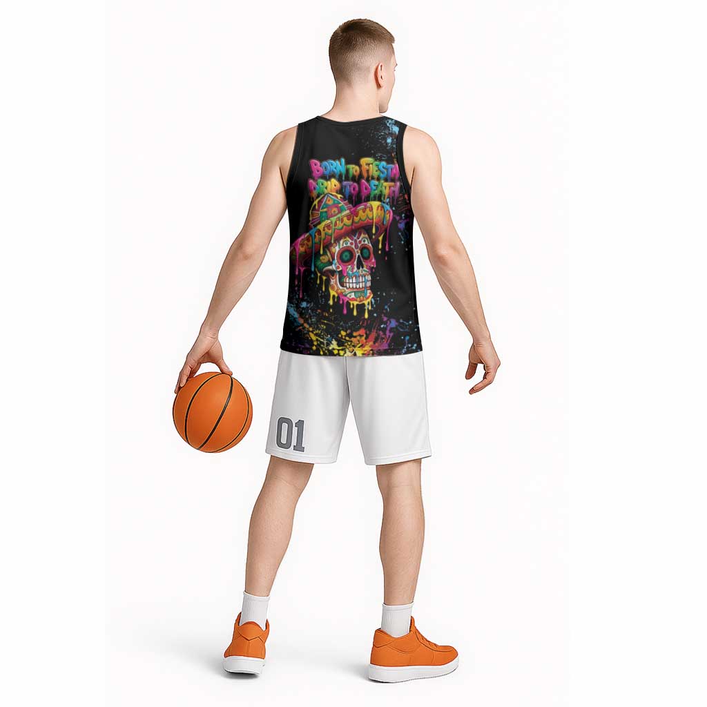 Dripping Sombrero Sugar Skull Basketball Jersey Día de los Muertos - Wonder Print Shop