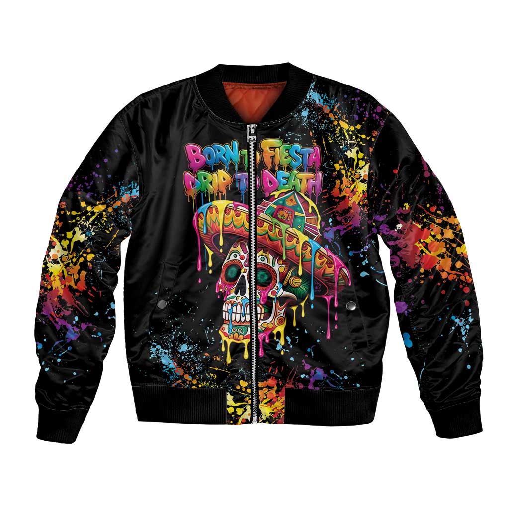 Dripping Sombrero Sugar Skull Bomber Jacket Día de los Muertos - Wonder Print Shop