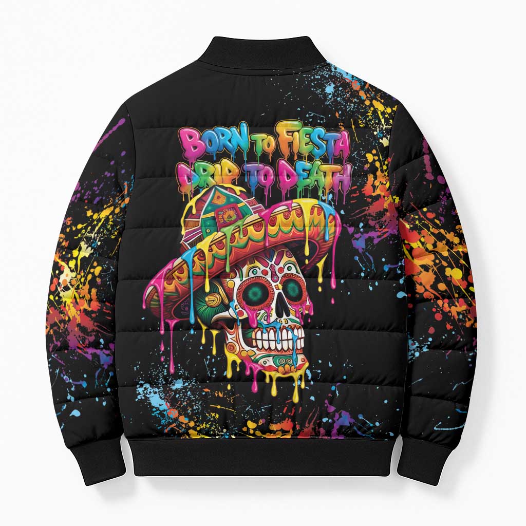 Dripping Sombrero Sugar Skull Bomber Puffer Jacket Día de los Muertos - Wonder Print Shop