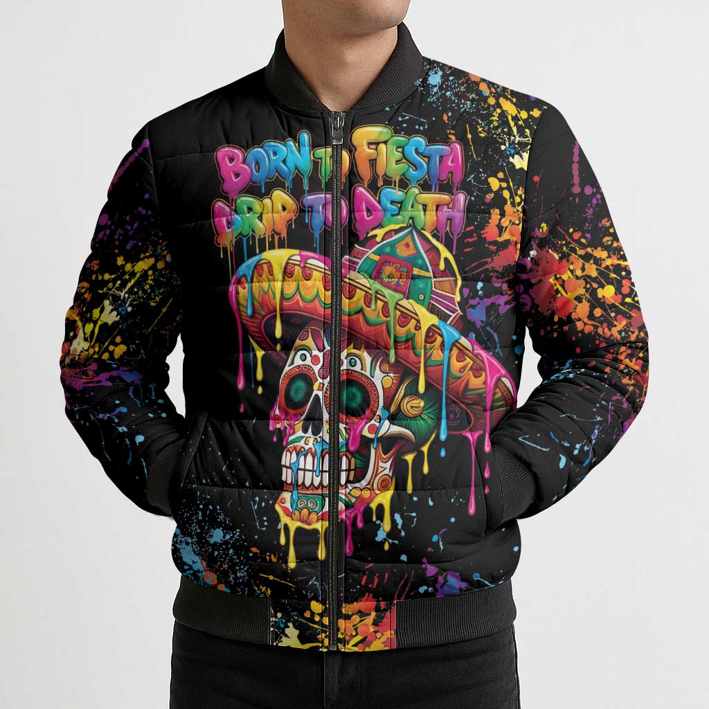 Dripping Sombrero Sugar Skull Bomber Puffer Jacket Día de los Muertos - Wonder Print Shop
