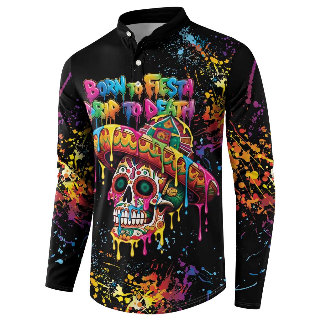 Dripping Sombrero Sugar Skull Button Sweatshirt Día de los Muertos - Wonder Print Shop