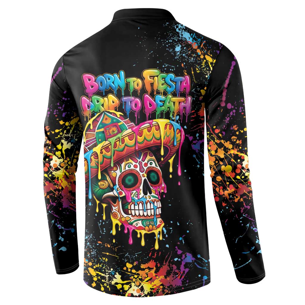 Dripping Sombrero Sugar Skull Button Sweatshirt Día de los Muertos - Wonder Print Shop