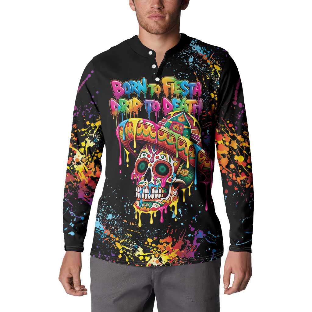 Dripping Sombrero Sugar Skull Button Sweatshirt Día de los Muertos - Wonder Print Shop