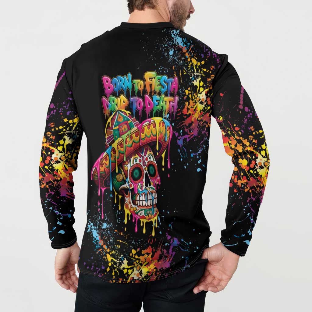 Dripping Sombrero Sugar Skull Button Sweatshirt Día de los Muertos - Wonder Print Shop