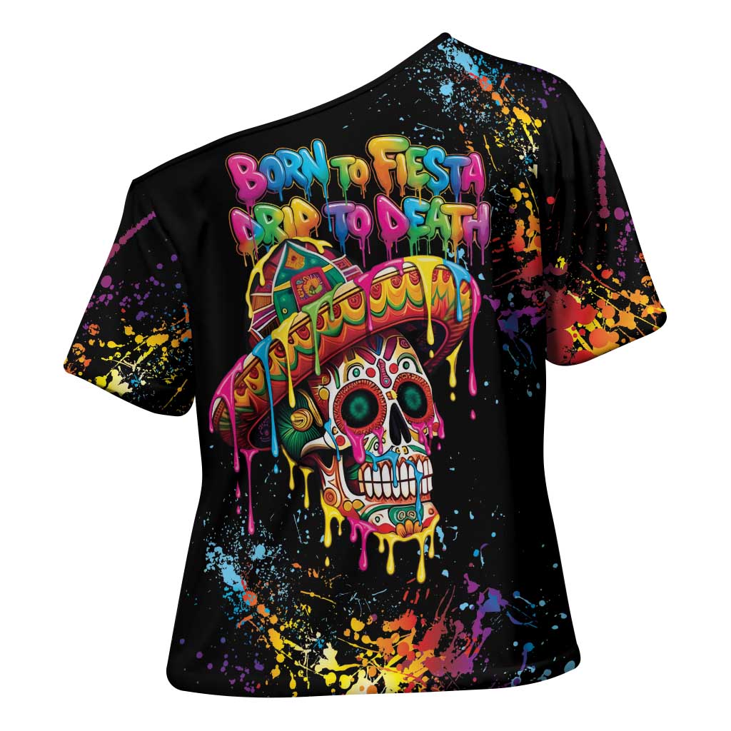 Dripping Sombrero Sugar Skull Cross Shoulder Shirt Día de los Muertos - Wonder Print Shop