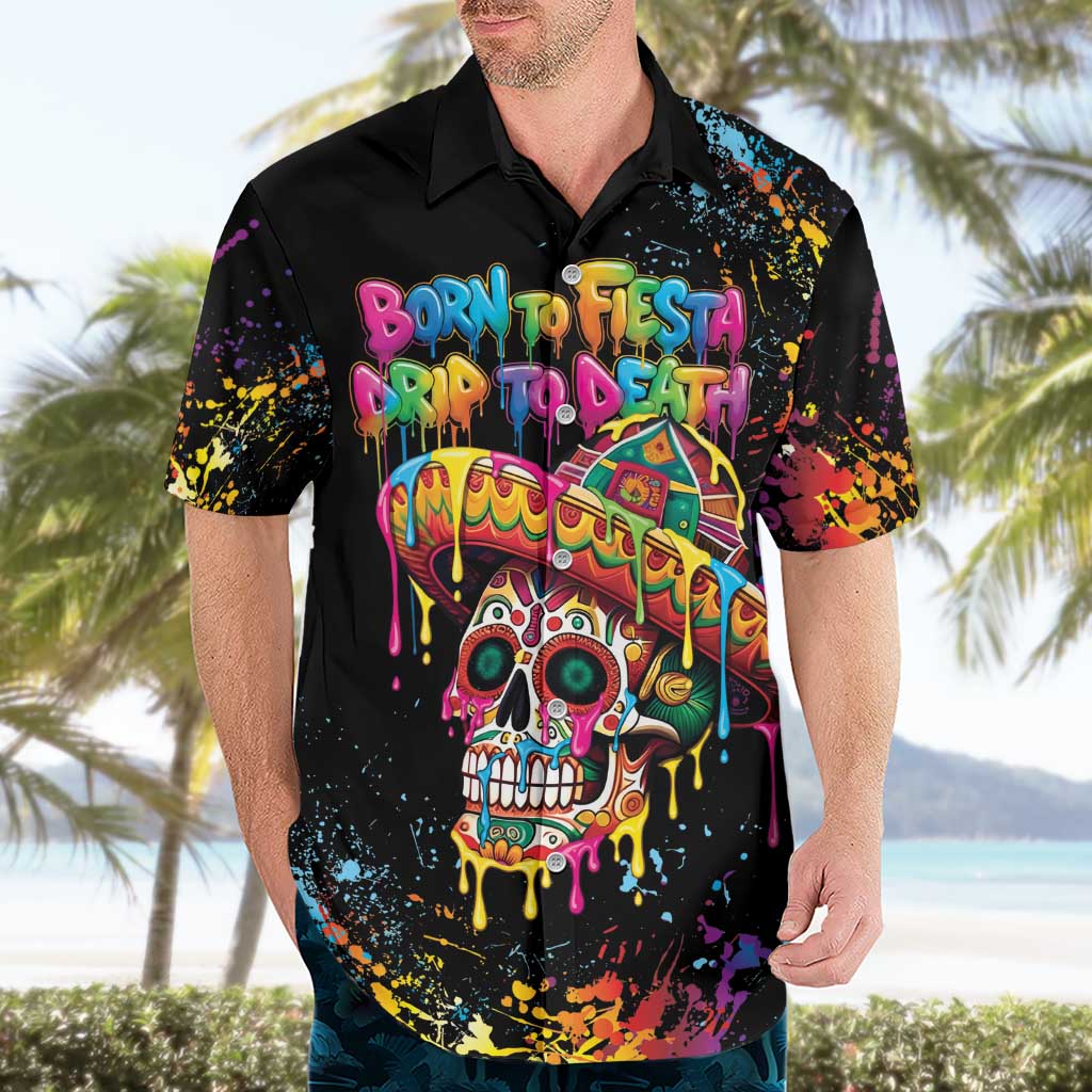 Dripping Sombrero Sugar Skull Hawaiian Shirt Día de los Muertos - Wonder Print Shop