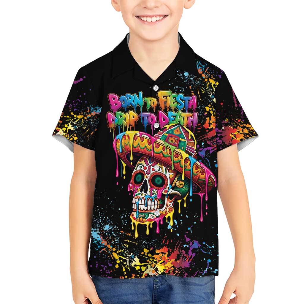 Dripping Sombrero Sugar Skull Kid Hawaiian Shirt Día de los Muertos - Wonder Print Shop