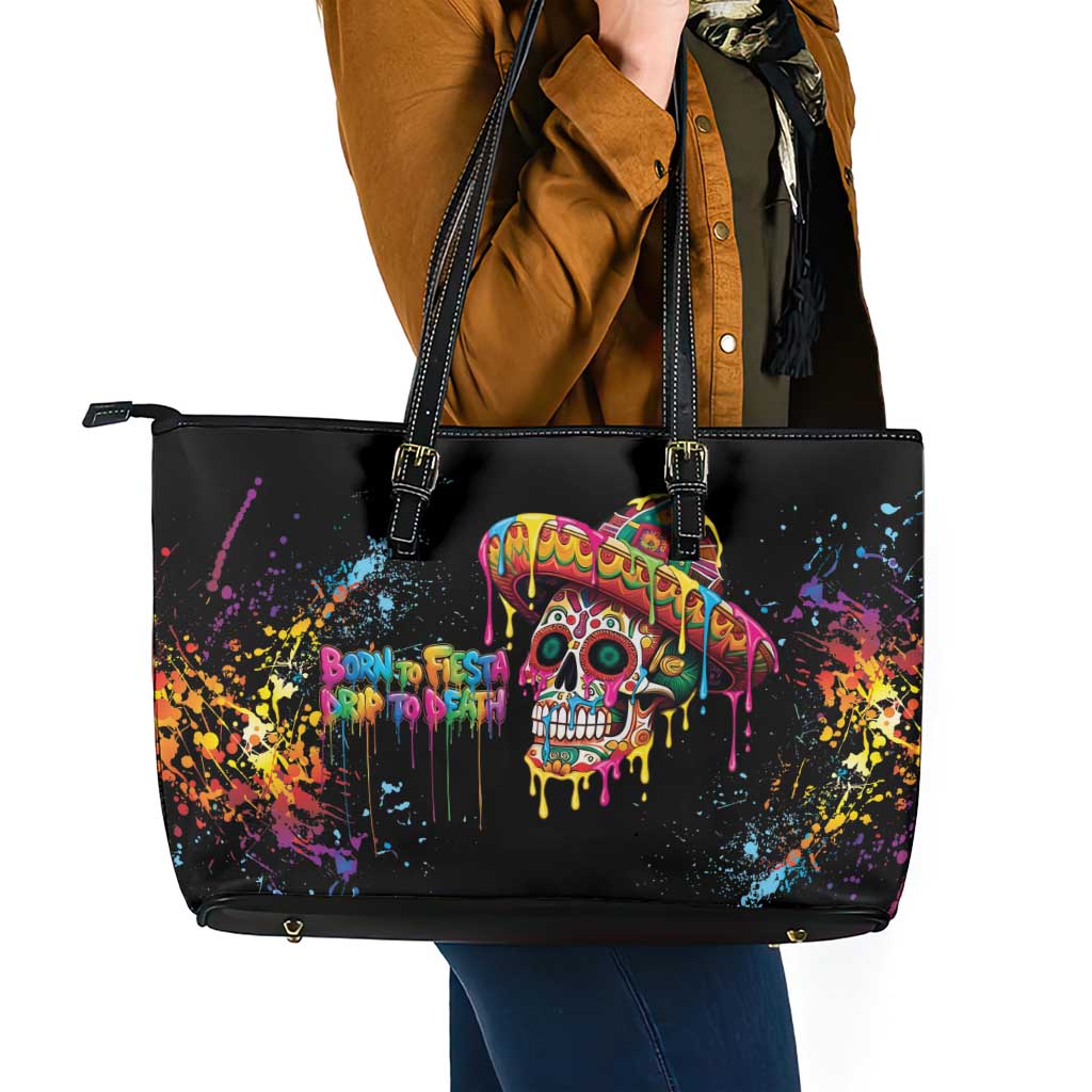 Dripping Sombrero Sugar Skull Leather Tote Bag Día de los Muertos - Wonder Print Shop