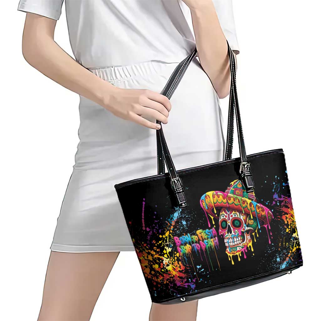 Dripping Sombrero Sugar Skull Leather Tote Bag Día de los Muertos - Wonder Print Shop