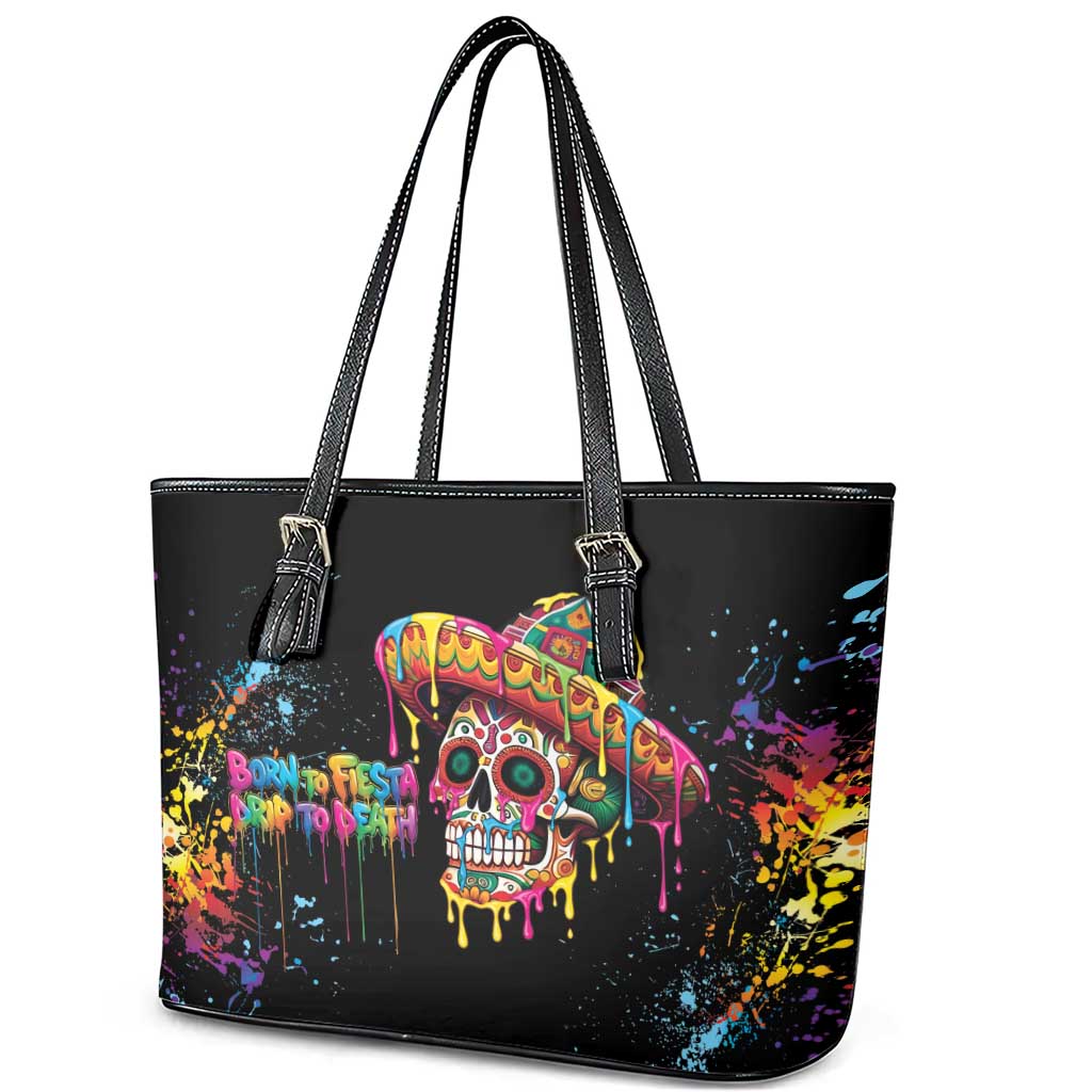 Dripping Sombrero Sugar Skull Leather Tote Bag Día de los Muertos - Wonder Print Shop