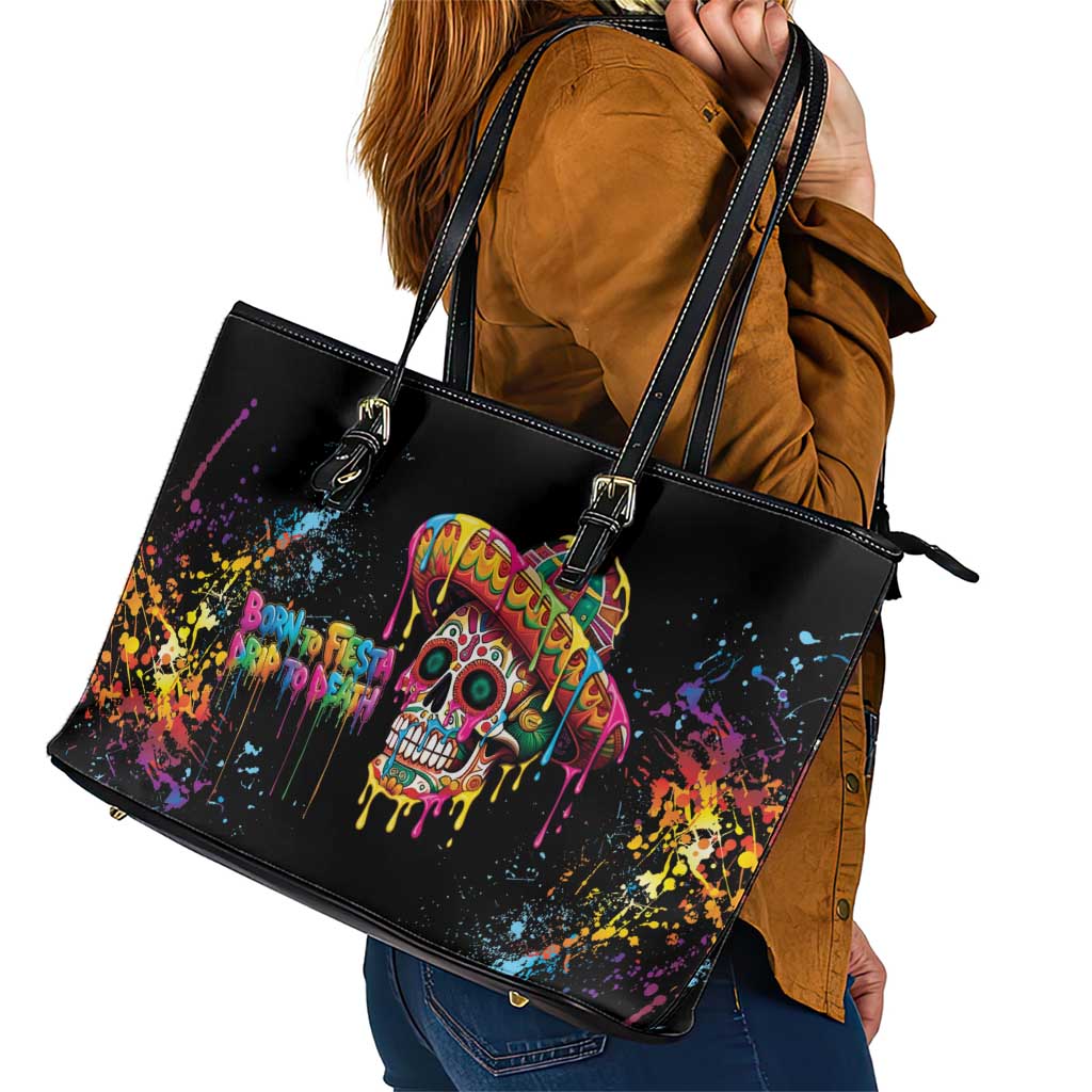 Dripping Sombrero Sugar Skull Leather Tote Bag Día de los Muertos - Wonder Print Shop