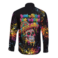 Dripping Sombrero Sugar Skull Long Sleeve Button Shirt Día de los Muertos - Wonder Print Shop