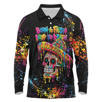 Dripping Sombrero Sugar Skull Long Sleeve Polo Shirt Día de los Muertos - Wonder Print Shop
