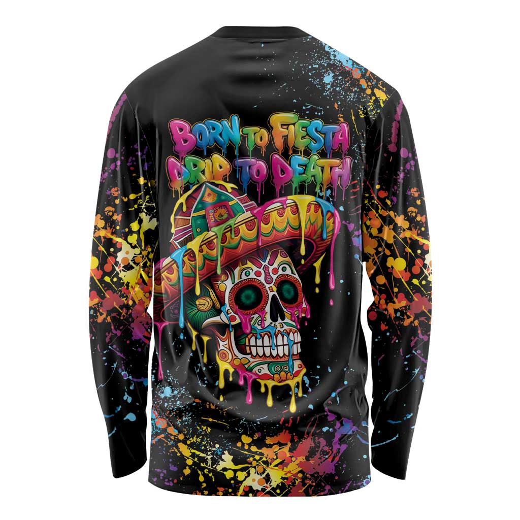 Dripping Sombrero Sugar Skull Long Sleeve Shirt Día de los Muertos - Wonder Print Shop
