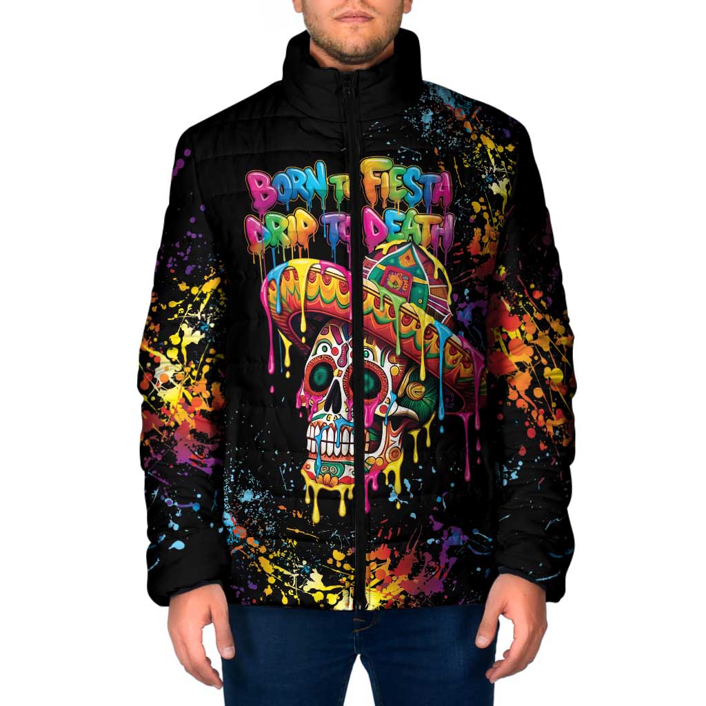 Dripping Sombrero Sugar Skull Padded Jacket Día de los Muertos - Wonder Print Shop