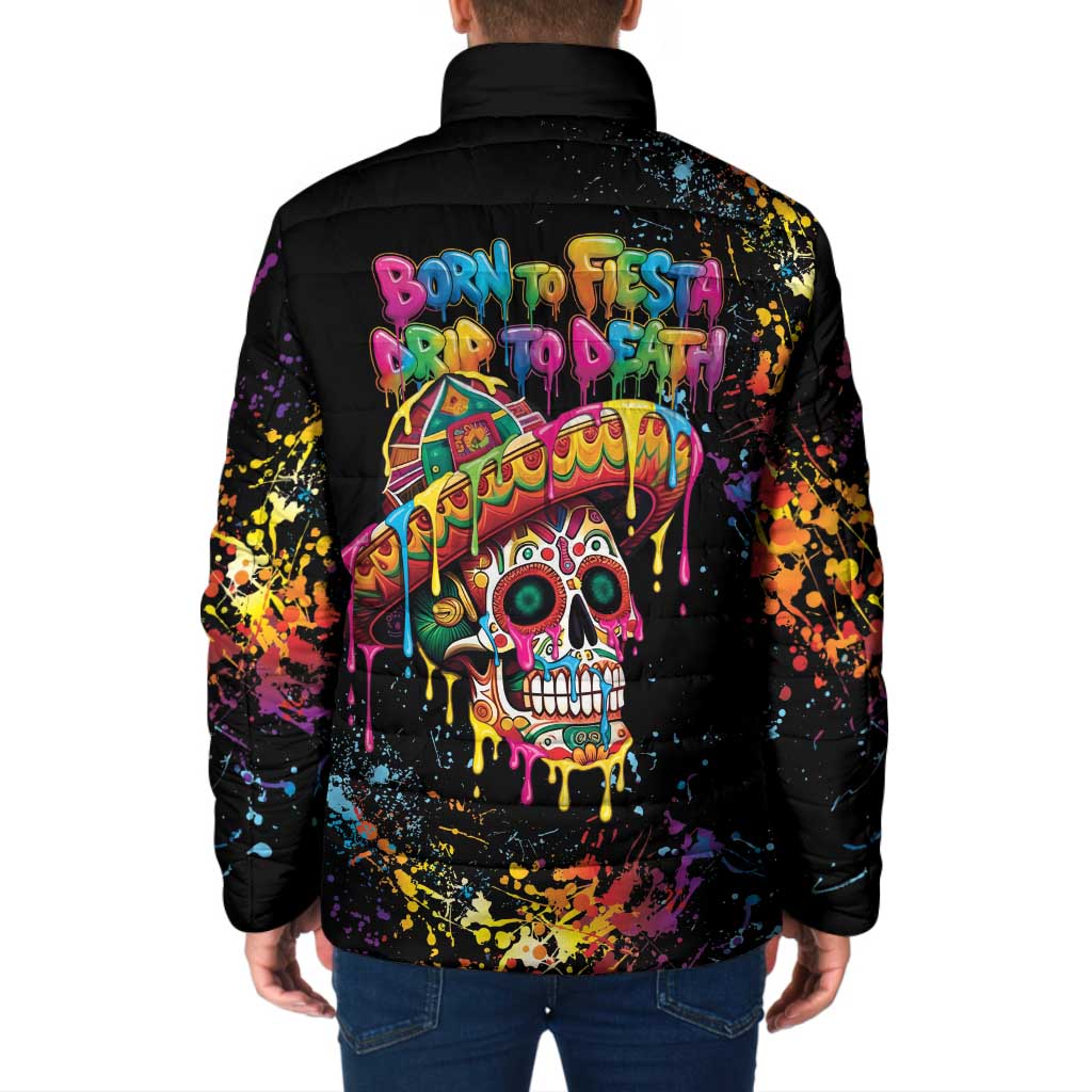 Dripping Sombrero Sugar Skull Padded Jacket Día de los Muertos - Wonder Print Shop