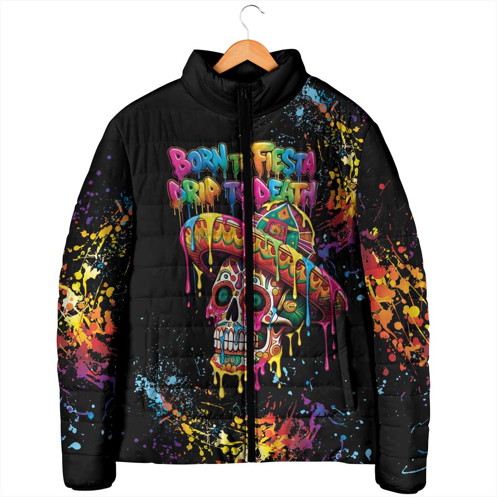 Dripping Sombrero Sugar Skull Padded Jacket Día de los Muertos - Wonder Print Shop