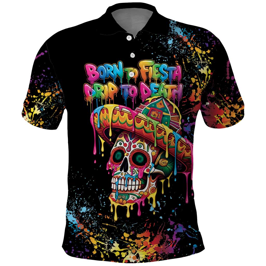 Dripping Sombrero Sugar Skull Polo Shirt Día de los Muertos - Wonder Print Shop