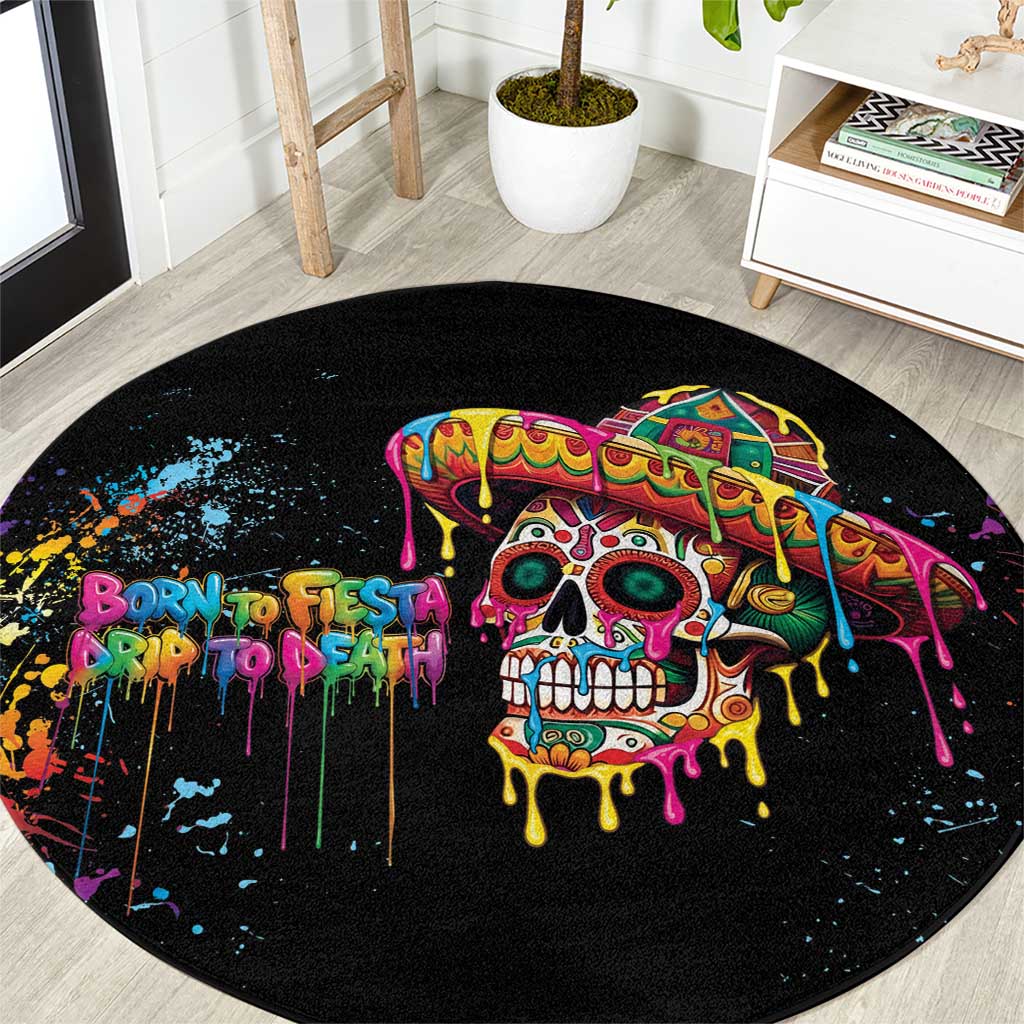 Dripping Sombrero Sugar Skull Round Carpet Día de los Muertos - Wonder Print Shop