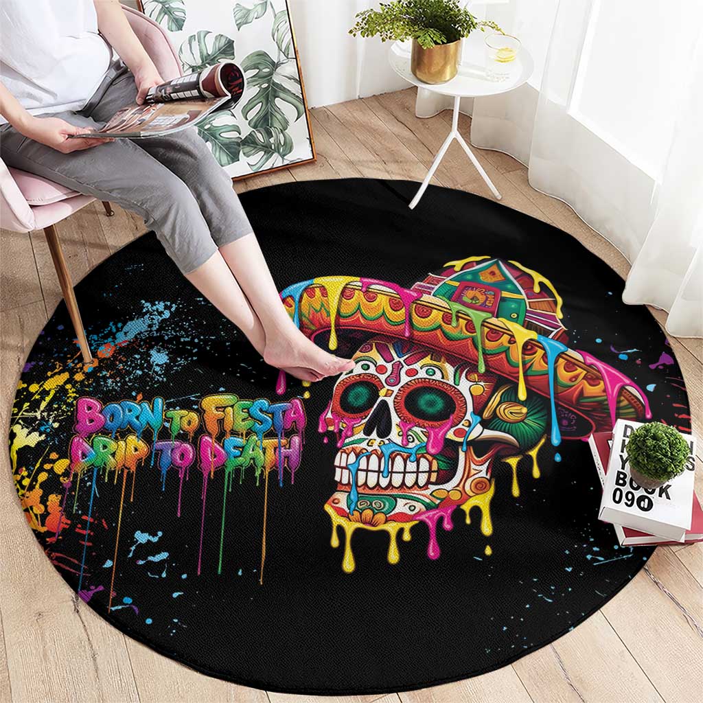 Dripping Sombrero Sugar Skull Round Carpet Día de los Muertos - Wonder Print Shop