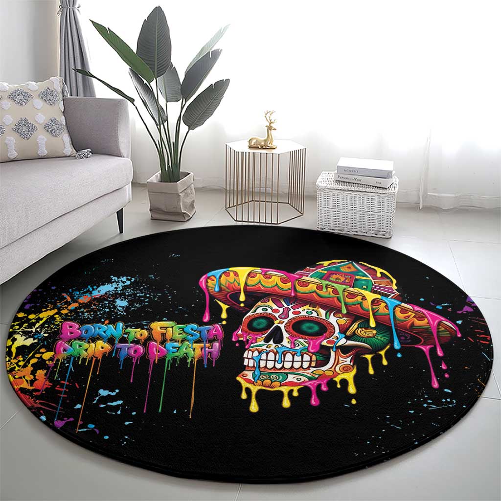 Dripping Sombrero Sugar Skull Round Carpet Día de los Muertos - Wonder Print Shop