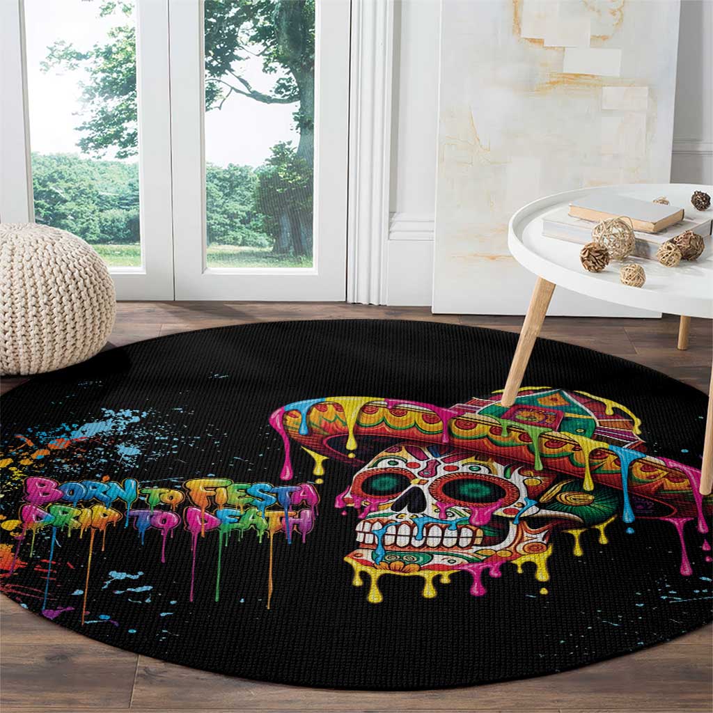 Dripping Sombrero Sugar Skull Round Carpet Día de los Muertos - Wonder Print Shop