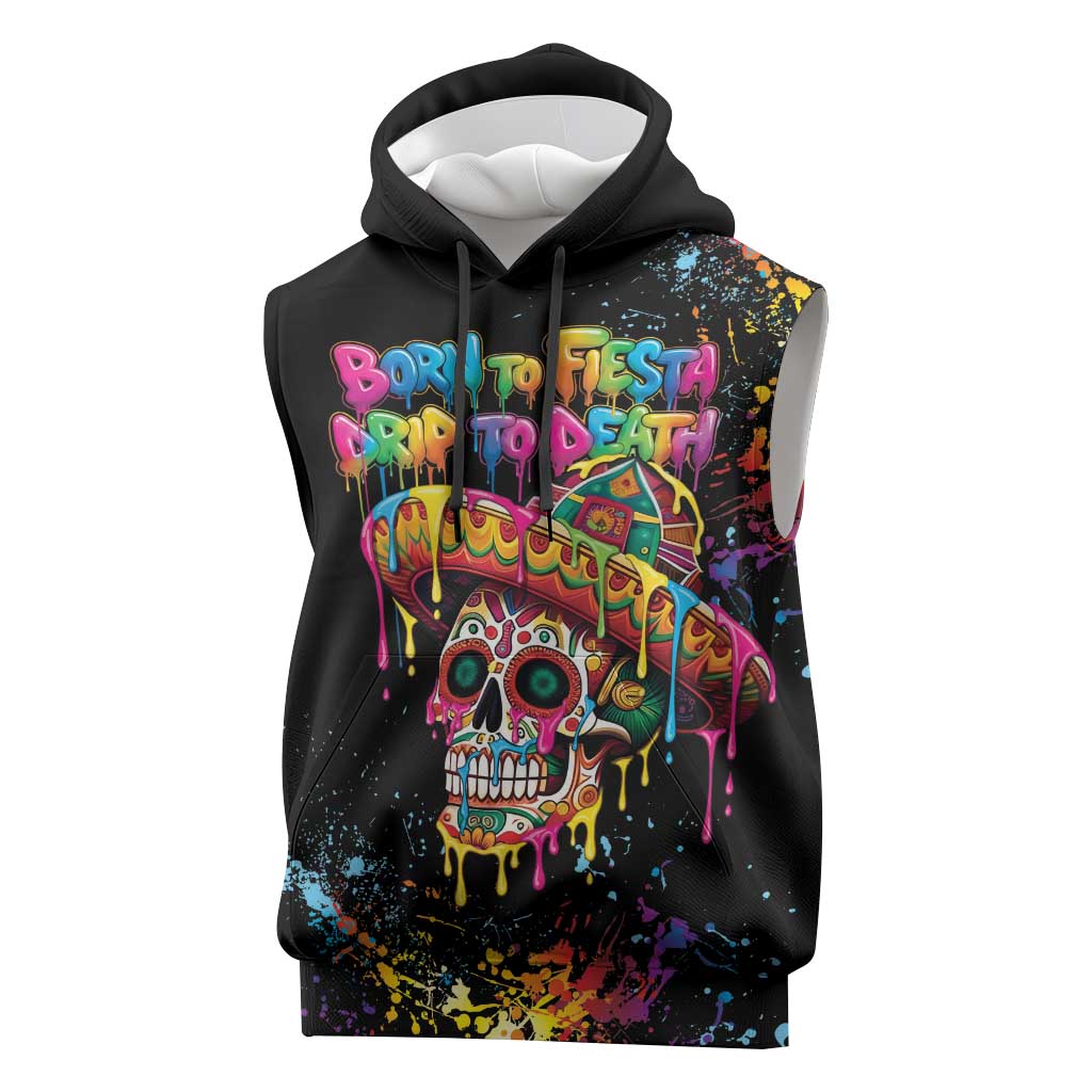 Dripping Sombrero Sugar Skull Sleeveless Hoodie Día de los Muertos - Wonder Print Shop