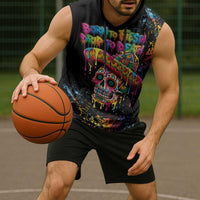 Dripping Sombrero Sugar Skull Sleeveless Hoodie Día de los Muertos - Wonder Print Shop