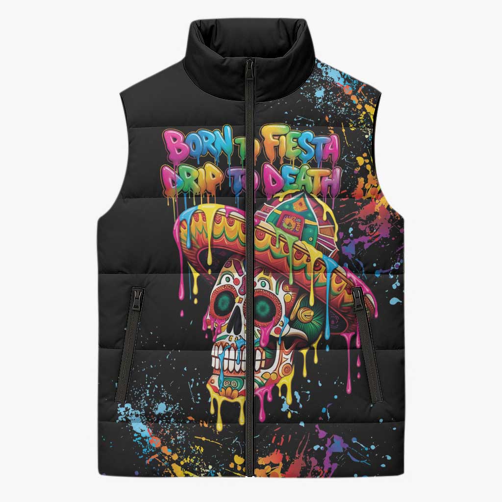 Dripping Sombrero Sugar Skull Sleeveless Puffer Jacket Día de los Muertos - Wonder Print Shop