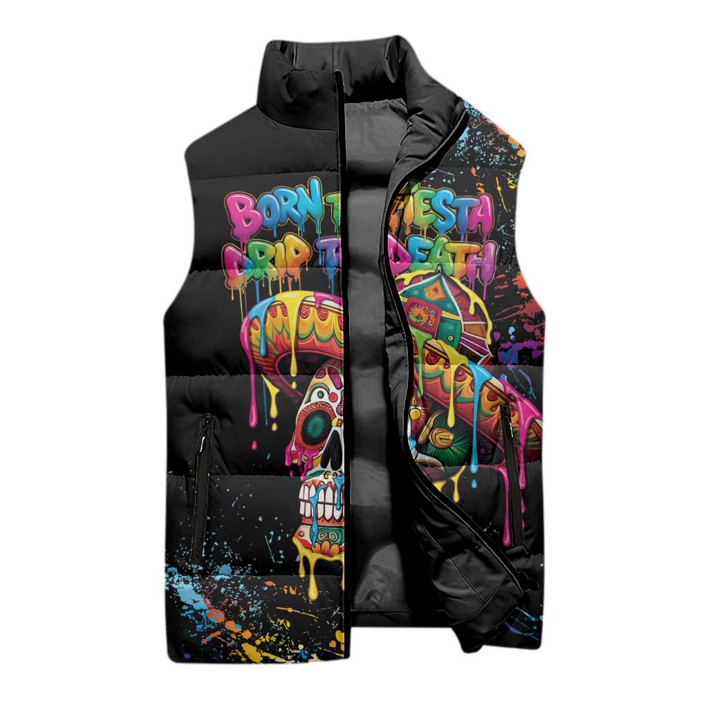 Dripping Sombrero Sugar Skull Sleeveless Puffer Jacket Día de los Muertos - Wonder Print Shop