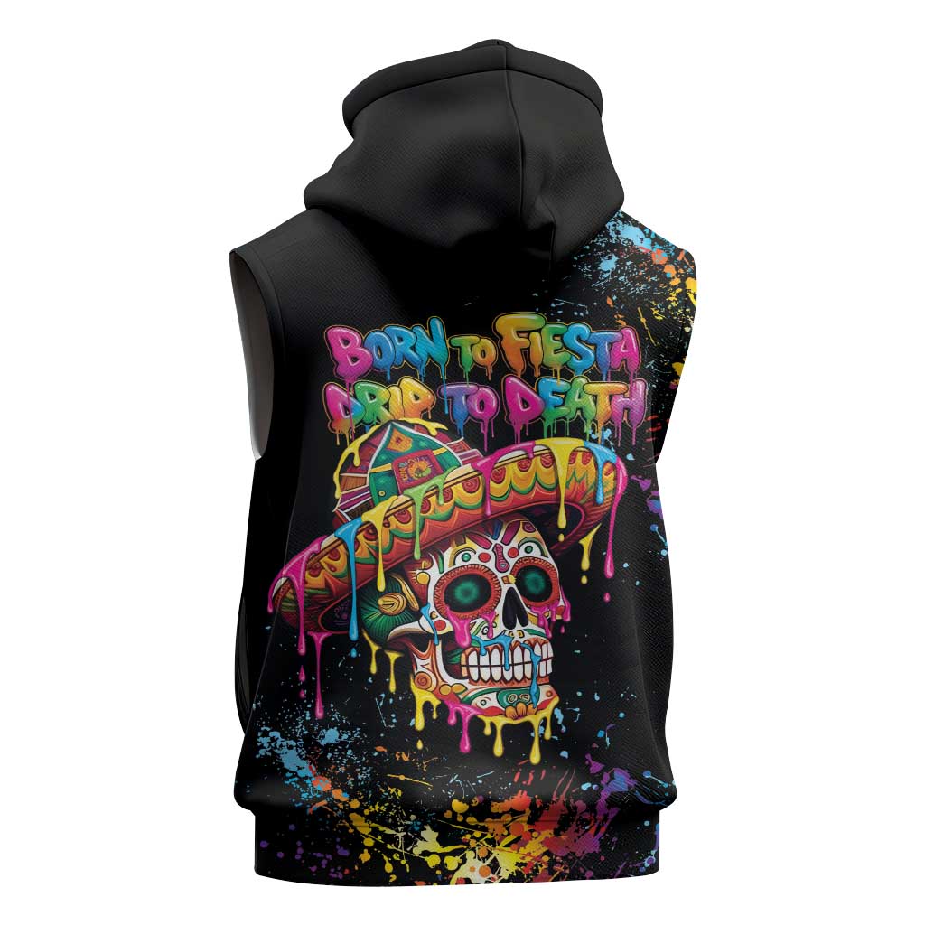 Dripping Sombrero Sugar Skull Sleeveless Zip Hoodie Día de los Muertos - Wonder Print Shop