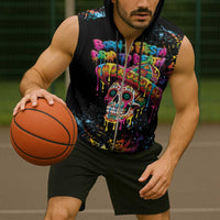 Dripping Sombrero Sugar Skull Sleeveless Zip Hoodie Día de los Muertos - Wonder Print Shop
