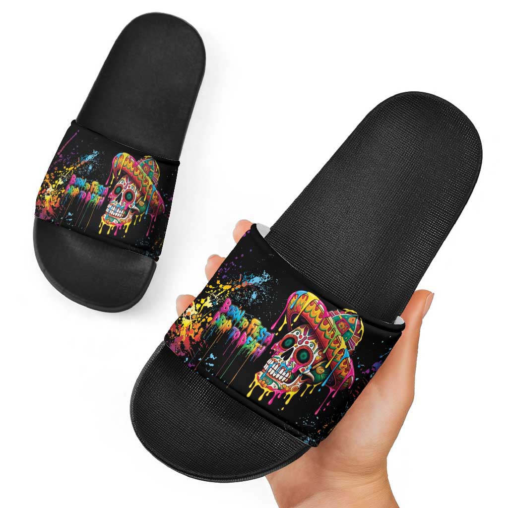 Dripping Sombrero Sugar Skull Slide Sandals Día de los Muertos - Wonder Print Shop