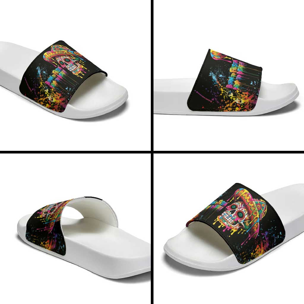 Dripping Sombrero Sugar Skull Slide Sandals Día de los Muertos - Wonder Print Shop