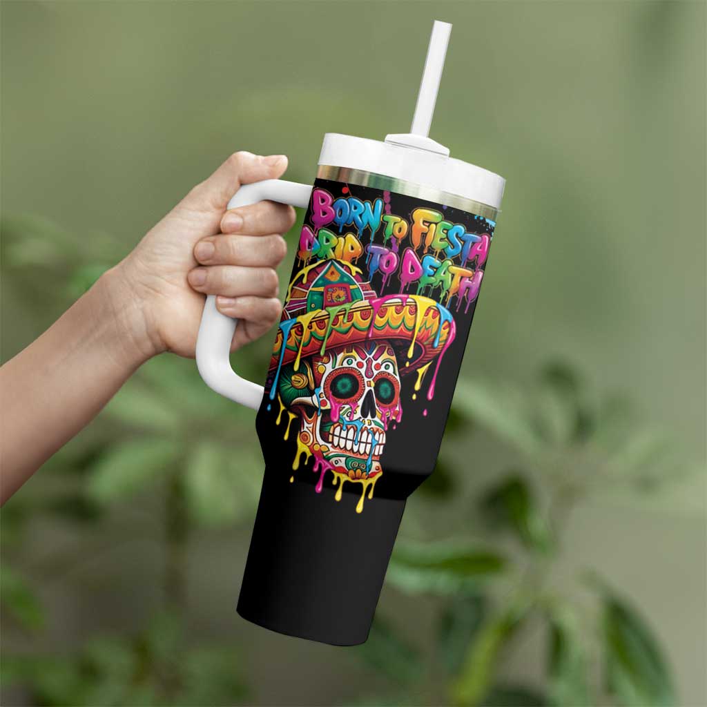 Dripping Sombrero Sugar Skull Tumbler With Handle Día de los Muertos - Wonder Print Shop