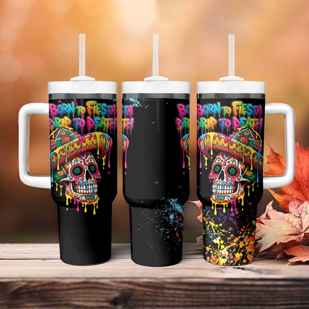 Dripping Sombrero Sugar Skull Tumbler With Handle Día de los Muertos - Wonder Print Shop