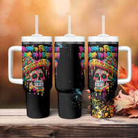 Dripping Sombrero Sugar Skull Tumbler With Handle Día de los Muertos - Wonder Print Shop