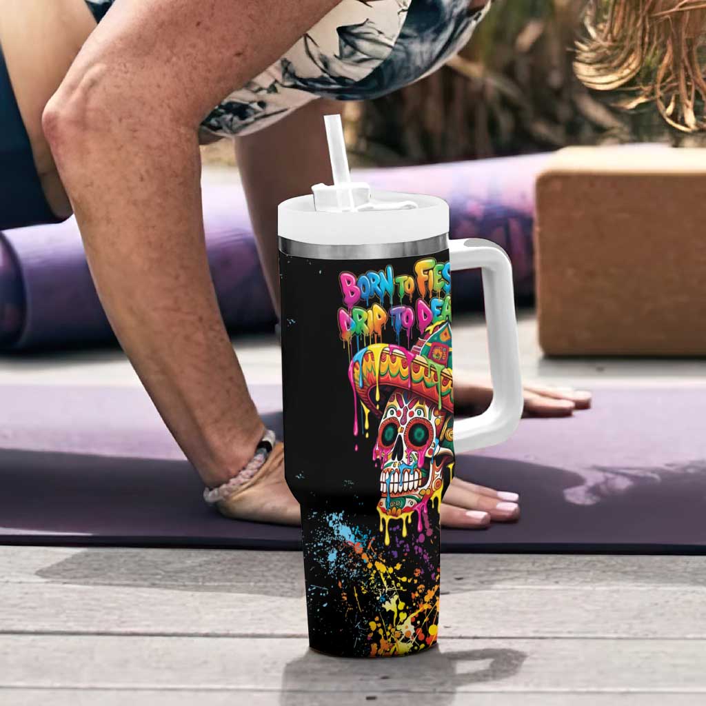 Dripping Sombrero Sugar Skull Tumbler With Handle Día de los Muertos - Wonder Print Shop